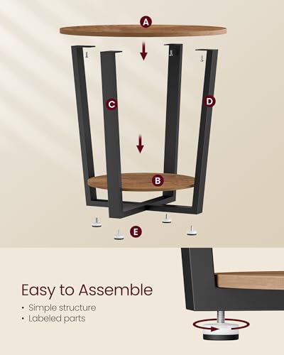 Image of VASAGLE Round Side End Table, 2-Tier Accent Bedside Table with Storage Shelf, Easy Assembly, Nightstand for Small Spaces, Living Room, Bedroom, Honey Brown and Ink Black ULET057KB01S