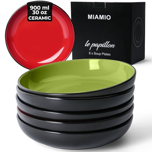 MIAMIO - Set di 22 cm per pasta/insalatiere da 900 ml, piatti per pasta larghi e bassi, grande piatto fondo in ceramica per servire zuppe - Collezione Le Papillon