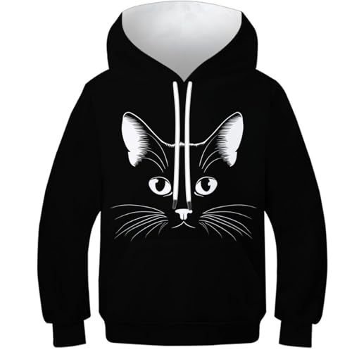 Sweat-shirt 6-15ans chaton 3D anti-bouloche avec poches pour l'hiver