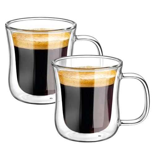 ecooe 120ml*2 Tasse Verre Double Paroi Ensemble,Tasses à Expresso en Verre Transparent, Verre à Café avec Poignée