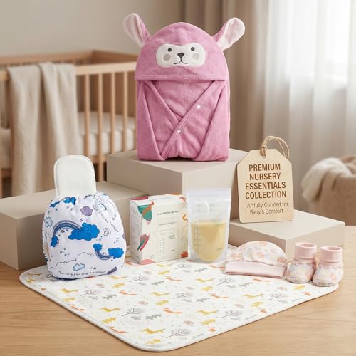 Image of Safe-O-Kid Diaper Care Combo | 1 Baby Changing Mat, 1 Hooded Bath Towel, 1 Breast Milk Storage Bag, 1 Cap Mitten Bootie Set & 1 Baby Cloth Diaper | Newborn Care Combo - Assorted