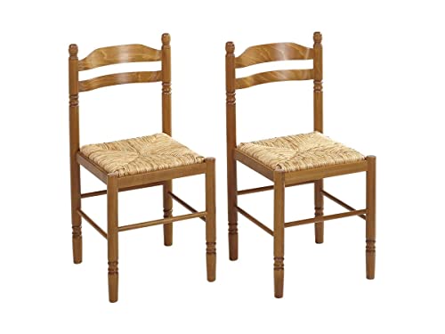 Vente-unique Lot de 2 chaises Jeanne - Hêtre Massif & Assise Paille de Riz