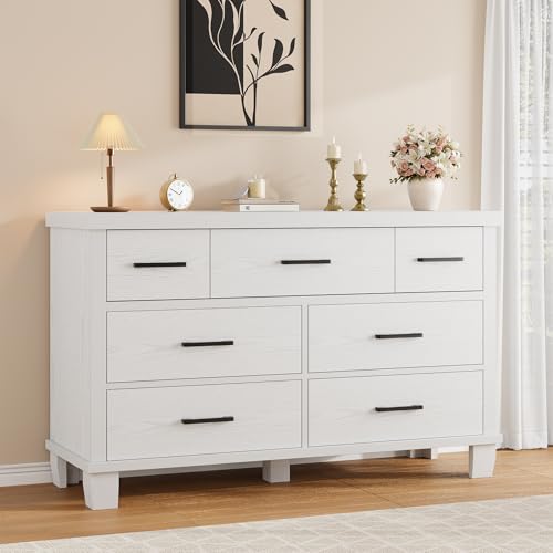 IDEALHOUSE Dresser for Bedroom with 7 Drawers, Modern Chest of Drawers Closet with Metal Handle, Wooden Dresser Organizer, for Bedroom, Living Room