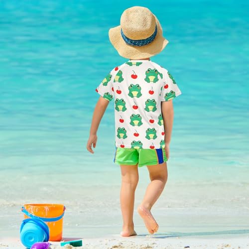ALAZA Kids Rash Guard Boys Toddler Swim Shirts Short Sleeve Frog Cherry UPF 50+ 3T 5