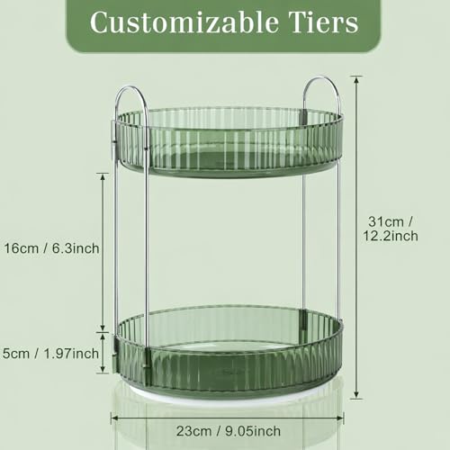 Image of JD FRESH 2 Tier Makeup Organizer 360 Rotating Cosmetic Storage Box Vanity Organizer Stand with Drawers for Lipstick Nail Polish Skincare Dressing Table Bathroom Organizer (Light Green)
