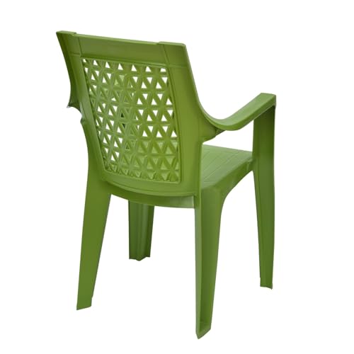 Image of Nilkamal Elevate Plastic Chair with Arm | Set of 4 | Stackable Chair | for Living Room, Bed Room, Kitchen, Balconies, Outdoor | Lush Green