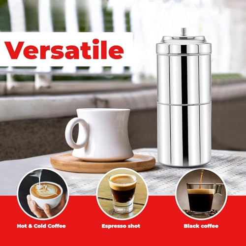 Image of South Indian Filter Coffee Maker - 200 Ml | 2-4 Cups | Stainless Steel | Filter Coffee Maker | Madras Kaapi Kappi | Coffee Brewer (Stainless-Steel)