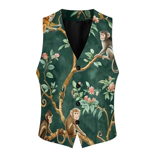 Monkeys on Branches Flowers Novelty Men's Suit Vest Funny Formal Dress Vests Business Waistcoat3
