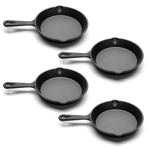 LOCEHNGY 6 Inch Cast Iron Frying Pan 4 Pack - Mini Cast Iron Skillet Set for Stovetop, Oven, and...