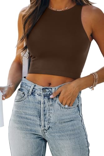 Image of EFAN Women's Double Lined Racerback Crop Tank Top | High Neck Slim Fit Sleeveless Workout Top, No-Bra Essential for Gym, Yoga & Going Out