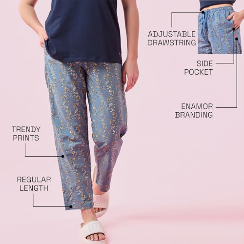 Image of Enamor Mid Rise Full Length Adjustable Drawstring Hangout Pant for Women - Relaxed Fit, Combed Cotton - E4A5