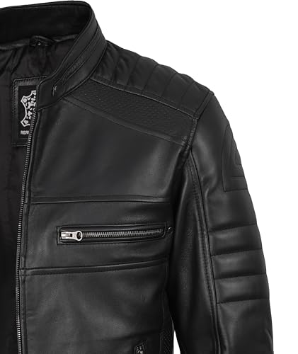 Image of fjackets Leather Jacket Men Real Lambskin - Cafe Racer Moto Style, Stand Collar Zip Up Jacket