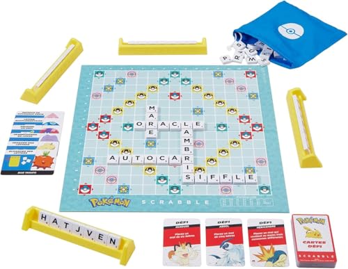 Mattel Games Scrabble Pokémon, Familien-Buchstabenspiel mit Zwei Spielmöglichkeiten, enthält 50 Herausforderungskarten mit Pokémon-Figuren… – Ansicht 2
