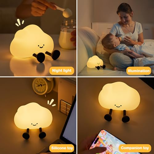 Cute Cloud Night Light Silicone Nursery USB Rechargeable Christmas Sleeping Bedside Lamp Touch Sensor Nightlights for Bedroom - Image 8