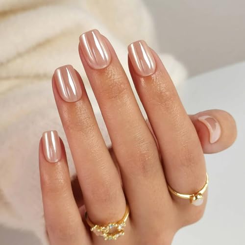 SHANGMENG Nude Chrome Press on Nails