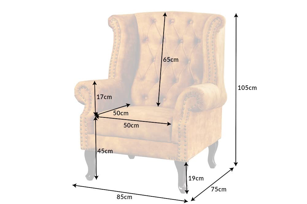 Riess Ambiente Design Ohrensessel Chesterfield 85cm senfgelb Samt Knopfheftung Sessel Polstersessel