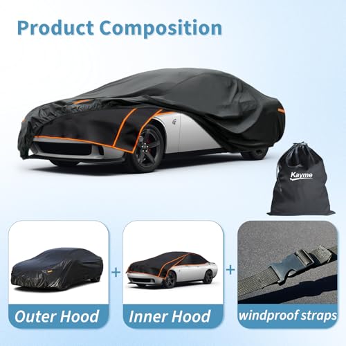 Image of Kayme Hail Protector Car Cover, Anti Hail Multilayer Thickened Full Car Cover,Outdoor Waterproof All Weather Custom Fit Dodge Challenger, Pontiac Firebird, Ford Thunderbird etc
