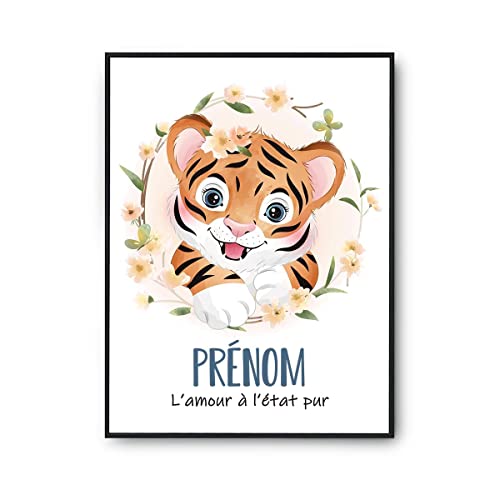 Planetee Affiche chambre bébé personnalisable mignon avec tigre| Poster qualité papier Premium Tableau Humour pour décoration murale A4