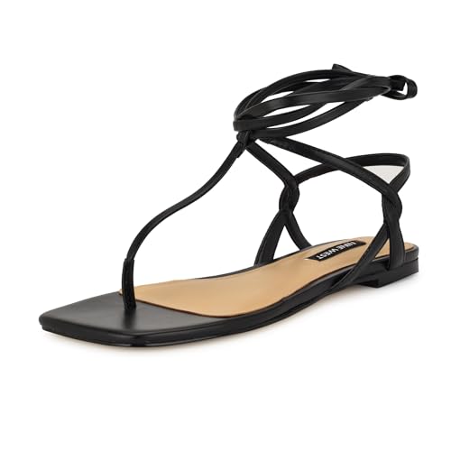 NINE WEST Sandalias planas Norta para mujer, Negro 001, 35.5 EU