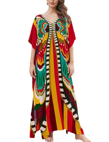 Snyemio Robe Caftan de Plage Longue d'été Kaftan Floral Loose Boho Élegante Grande Taille
