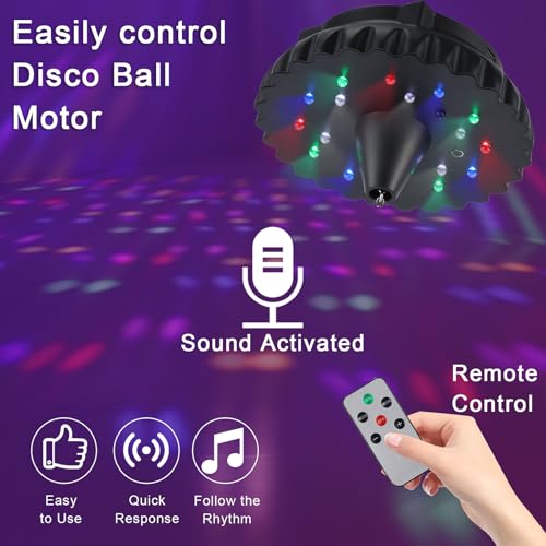Rotating Disco Ball Motor with Light: Rechargeable Disco Ball with Remote Adjustable Speed - 18 RGBW LED Lights for Wedding Party Decoration