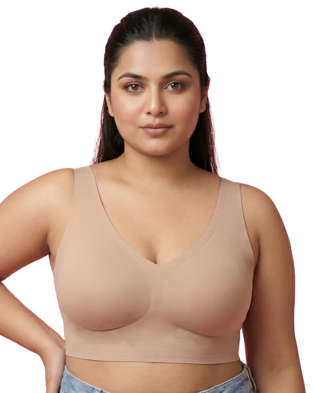 Plus-Size Lightly Padded Cotton Bonded Seamless Bra | Full Coverage | Seamless Design | Elastic-Free Band | Wide Straps | Side Wings with Gripper | Pack of 1 |-image-24