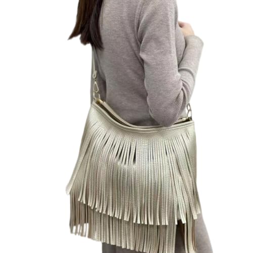 Image of IAMUHI Casual Rivets Fringed Shoulder Handbag for Women,Soft Vegan Leather Hippie Crossbody Purse Bag Hobo Bag