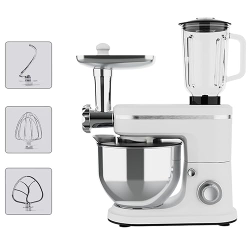 Robot De Cocina Multifuncion 3 en 1,Batidora Amasadora con Función Picadora De Carne y Batidora,1,5L Jarra, 6 Funciones de Regulación y Pulse, kit de Accesorios,8L