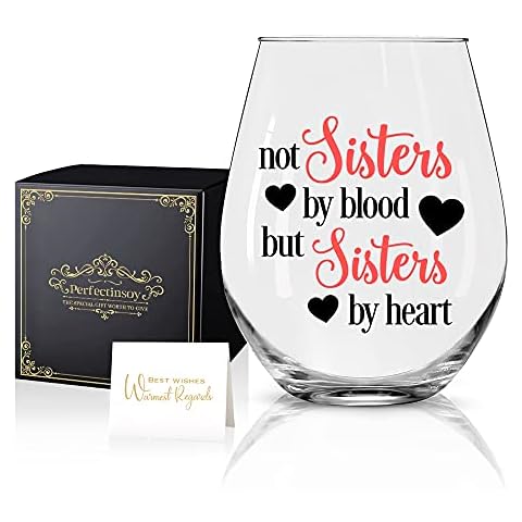 Perfectinsoy Not Sister By Blood But Sister By Heart Wine Glass with Gift Box, Funny Friend Gifts for Women, Soul Sister Gifts, Sister in Law Gifts, Funny Birthday Gifts Ideas for Women Cover