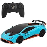 ColorBaby - Coche teledirigido Lamborghini Huracán STO, radiocontrol, Azul con Negro Escala 1:24, para niños y para Adultos, Juguetes para niños teledirigidos (46987)