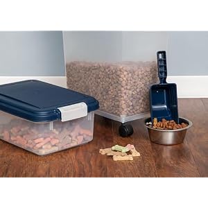 IRIS USA WeatherPro Airtight Dog Food Storage Container, Up to 11 lbs, Dog Cat Bird and Other Pet Food Treats Storage Bin, Keep Fresh, Translucent Body, BPA Free, Stackable, Navy IRIS USA WeatherPro Airtight Dog Food Storage Container, Up to 11 lbs, Dog Cat Bird and Other Pet Food Treats Storage Bin, Keep Fresh, Translucent Body, BPA Free, Stackable, Navy