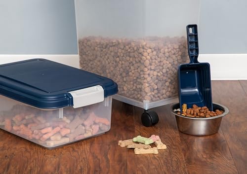IRIS USA WeatherPro Airtight Dog Food Storage Container, Up to 11 lbs, Dog Cat Bird and Other Pet Food Treats Storage Bin, Keep Fresh, Translucent Body, BPA Free, Stackable, Navy IRIS USA WeatherPro Airtight Dog Food Storage Container, Up to 11 lbs, Dog Cat Bird and Other Pet Food Treats Storage Bin, Keep Fresh, Translucent Body, BPA Free, Stackable, Navy