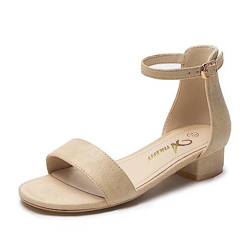 Athlefit Girls Sandals Open Toe Ankle Strap Low Heels Girls Dress Shoes for Wedding Bridal Party Nude Size 9 Toddler by Athlefit - Used condition - US$17.61