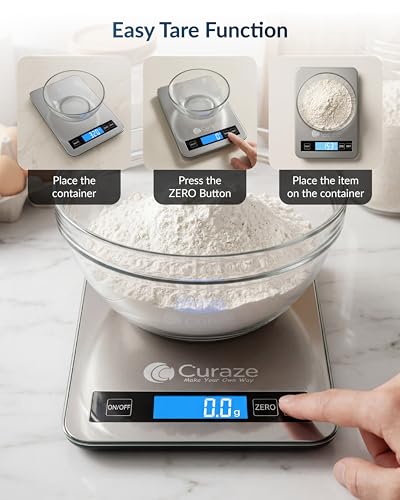 Image of Curaze Digital Food Weight Machine For Kitchen up to 10 kg Capacity -Accurate Kitchen Weighing Scale For Home Baking, Cooking & Fitness with Touch Button Tare Function, Ideal For Food Measuring