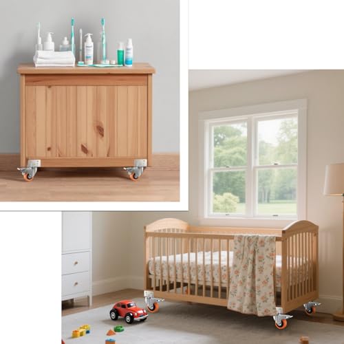 Image of 3inch L-Shaped Caster Wheels, Side Mount Casters Set of 8, Heavy Duty Casters with Brake, Double Bearing Locking Polyurethane(PU) Wheels for Baby Beds /Cabinets /Furniture（8 Pack