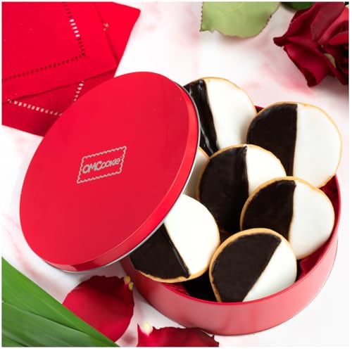 Valentines Day Cookies Gift Basket Black and White Cookies Food Gourmet 1 Lb. Holiday Gift For Men Women Tin Individually Wrapped | New York Style | Large Fresh Soft Bakery Chocolate | Birthday Sympathy Get Well