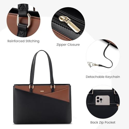 Image of LOVEVOOK Laptop Bag for Women 17.3 Inch Tote Bags Waterproof Leather Briefcase Computer Women Business Office Work Bag,Red Brown