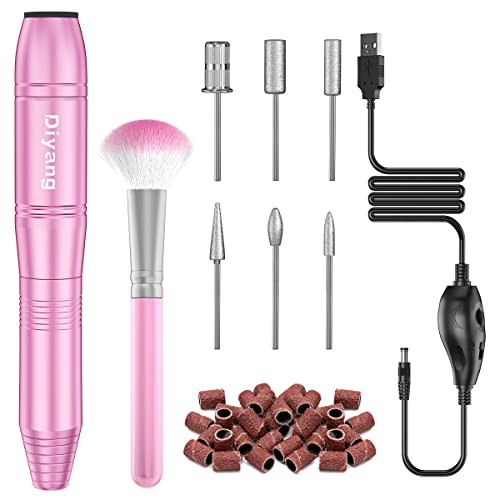Diyang Torno para Uñas, Taladro Eléctrico de Uñas Lima de Uñas Eléctrica USB Acrílicas, Herramientas Profesionales de Manicura y Pedicura para el Uso en el Salón del Hogar (Rosa) Cover