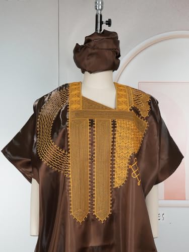 Image of HD African Print Dress for Woman Embroidery Pattern Maxi Dress