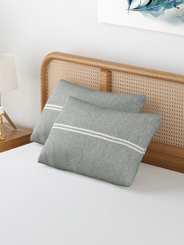 Image of 180 TC Pillow Cover Set of 2 | Pillow Cover Cotton 100% | Pillow Cover Set of 2 King Size | Wrinkle Free & Fade Resistance | Striped Pattern | Standard Size | All Season Use (Grey2)