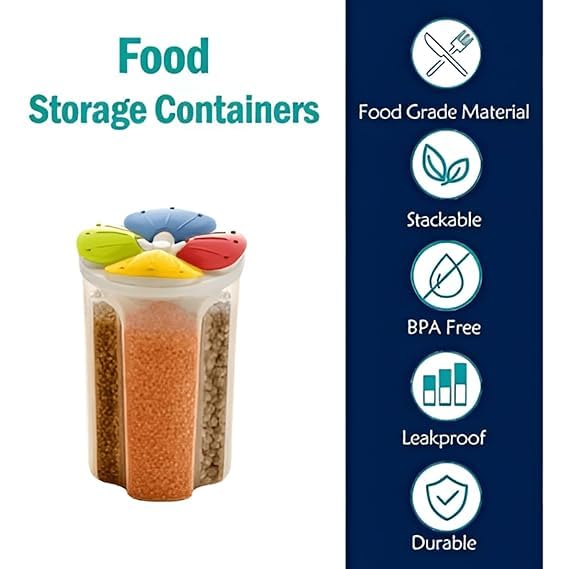 Air Tight Containers For Kitchen Storage Transparent Multipurpose Jar for Grocery Fridge Container Kitchen Pantry Organizer Box 4 Section Detachable Partition Plastic Jar (Light Green, 2 Pack) 3