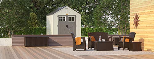 Suncast 8' x 7' Heavy-Duty Resin Tremont Storage Shed with Reinforced Floor, Skylights for Natural Light, Lockable Double Doors, Cream, Made in the USA - Image 9