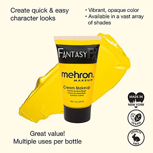 Mehron Makeup Fantasy FX Cream Makeup | Water Based | Halloween | Yellow Face & Body Paint For Adults 1 fl oz (30ml) (YELLOW)