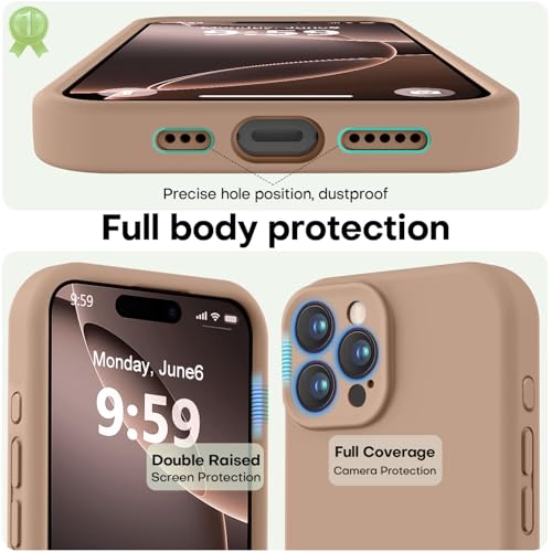 Image of LOVE 3000 Designed for iPhone 16 Pro Max Case, Premium Silicone with [Soft Anti-Scratch Microfiber Lining] Shockproof Protective Phone Case for Men Women Girls 6.9 inch, Light Brown