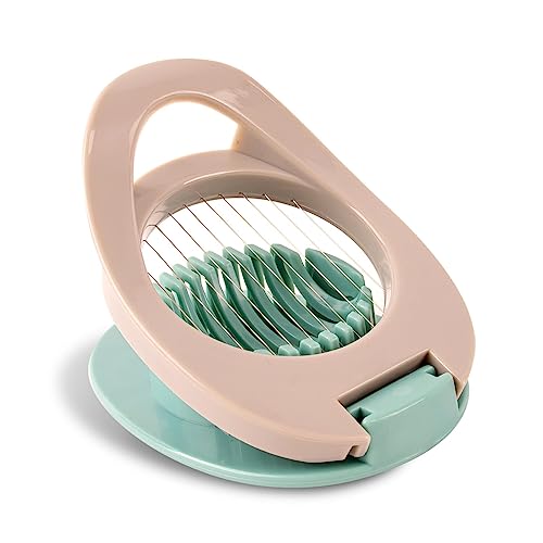 AWAVM Egg Slicer with Stainless Steel Wire Egg Slicer, Multifunctional Egg Cutter for Evenly Slicing Boiled Eggs Ham Banana and Strawberry (Green Grey)