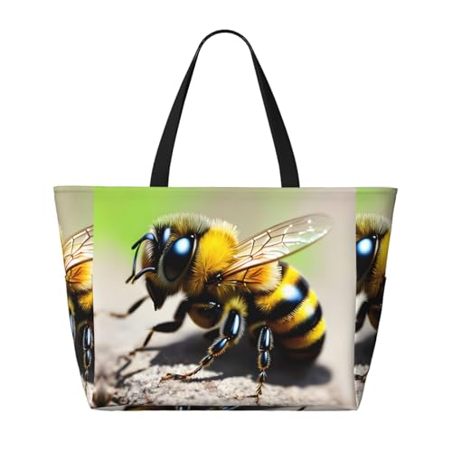 Large Capacity Beach Bag - print Waterproof Travel Bag Cute little bee Multi-Pocket Tote for Vacation Gym Women2