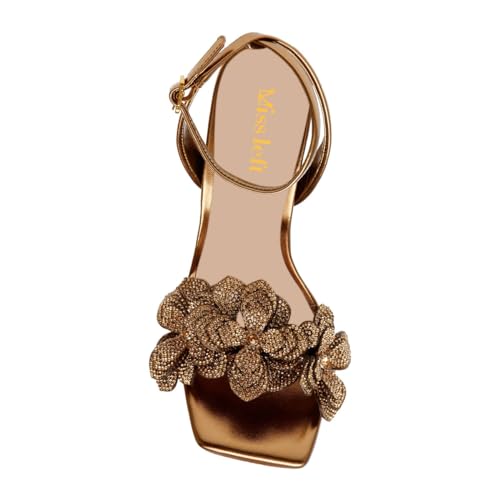 miss left Women Rhinestones Stiletto Heel Sandals with Strap Buckle Flower Embellished Open Square Toe High Heel Pumps Chic Wedding Event Dress Shoes Size 4-16 US4