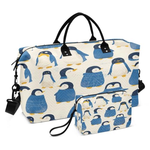 Sac de week-end bleu pingouin mignon avec trousse de toilette voyage et sport