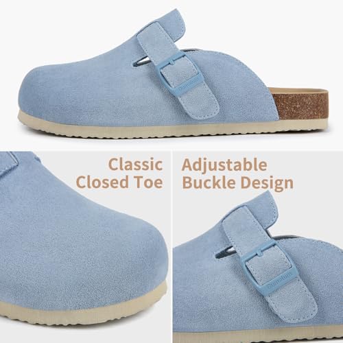 Dumalum Women's Suede Clog Leather Mules Arch Support Potato Shoes with Comfort Cork Footbed - Clogs for Women Men Unisex Antislip Slippers Sandals3