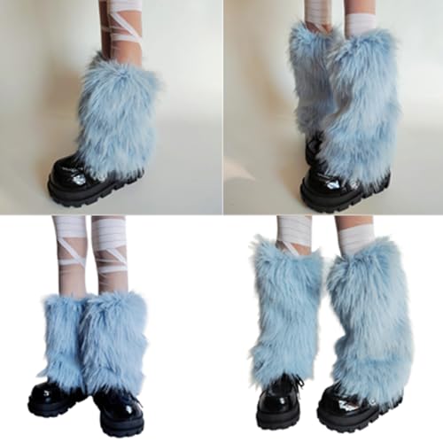 Winter Thermal Furry Blue Leg Warmers For Women And Teens Japanese Vintage Plush Boot Toppers Gaiters Footless Socks Carnival2
